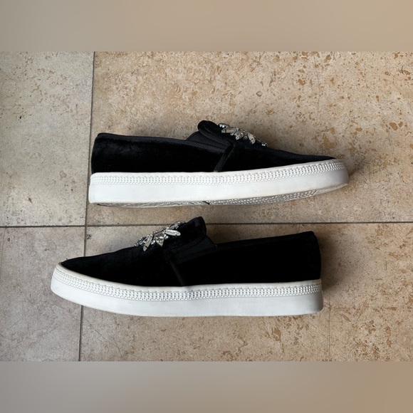 Badgley Mischka Black Velvet Crystal Jewels Slip On Shoes Size 8 - Picture 5 of 7